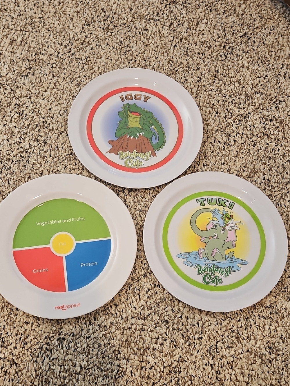 2 RAINFOREST CAFE Kids Character Plates and one kids food plate